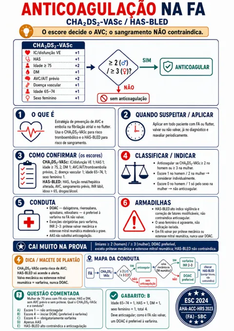 Mapa visual de Cardiologia Visual sobre anticoagulação na fibrilação atrial e o escore CHA2DS2-VASc
