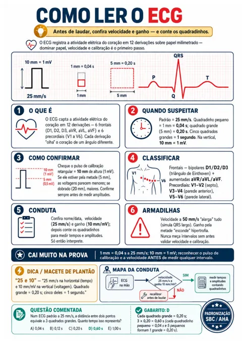 Mapa visual de Cardiologia Visual: como ler o ECG, papel, calibração e leitura sistemática
