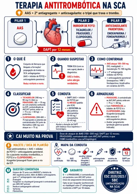 Mapa visual de Cardiologia Visual sobre a terapia antitrombótica na síndrome coronariana aguda