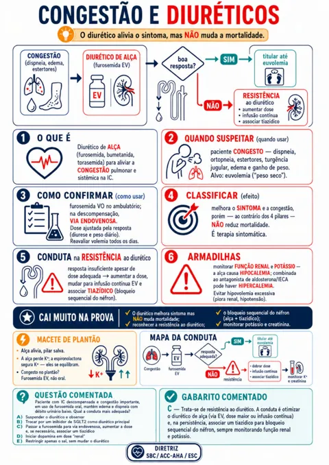 Mapa visual de Cardiologia Visual sobre congestão e uso de diuréticos na insuficiência cardíaca